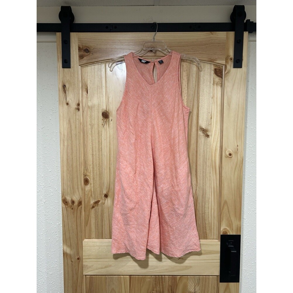 Lands End Linen Dress Sleeveless A-Line Midi Womens M/P Coral Pink Pockets Beach
